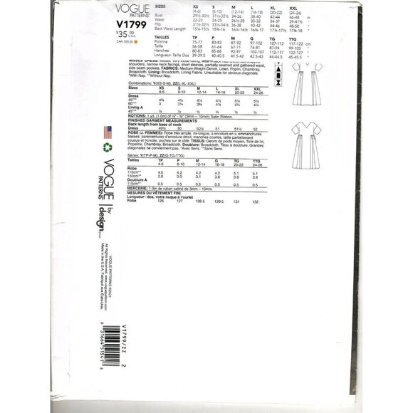 Vogue V1799 Misses XS to M Rachel Comey Dropped Shoulder Midi Dress - Picture 2 of 2